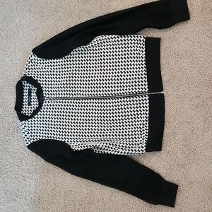 Vertigo Small Houndstooth Sheer Sleeves Zip-Up Sweater